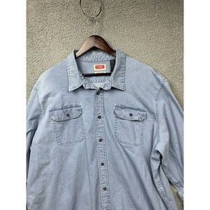 Wrangler Shirt Mens 3XL Blue Denim Button Up Western Cowboy Ranch
